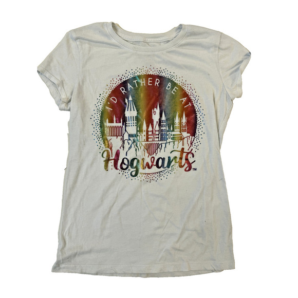 Harry Potter Tops - Harry Potter Shirt Women XL White Rainbow Hogwarts Graphic I'd Rather Be Kidcore